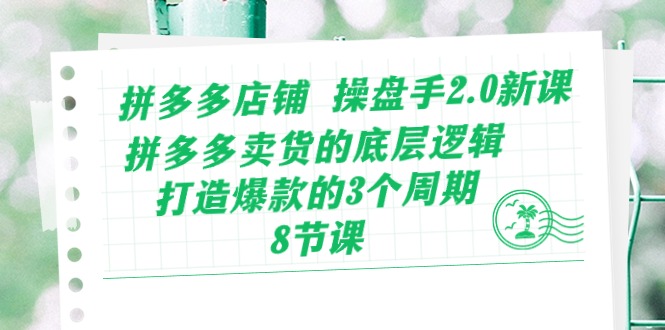 （10859期）拼多多店铺 操盘手2.0新课，拼多多卖货的底层逻辑，打造爆款的3个周期-8节-艾云网创