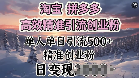 淘宝拼多多高效精准引流创业粉，单人单日引流500+创业粉，日变现多张-艾云网创
