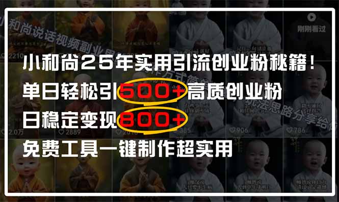 （14436期）小和尚2025年实用引流秘籍！单日轻松引500+高质量创业粉，日变现800+，…-艾云网创