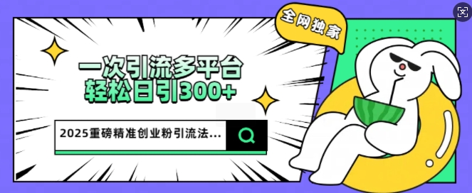 2025重磅全网独家引流法，一次多平台，轻松日引300+精准创业粉-艾云网创