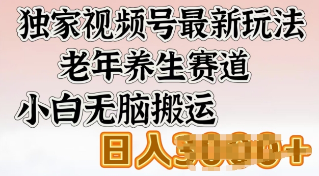 独家视频号最新玩法，老年养生赛道，小白无脑搬运，日入多张-艾云网创