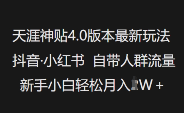 天涯神贴4.0版本最新玩法，抖音·小红书自带人群流量，新手小白轻松月入过W-艾云网创