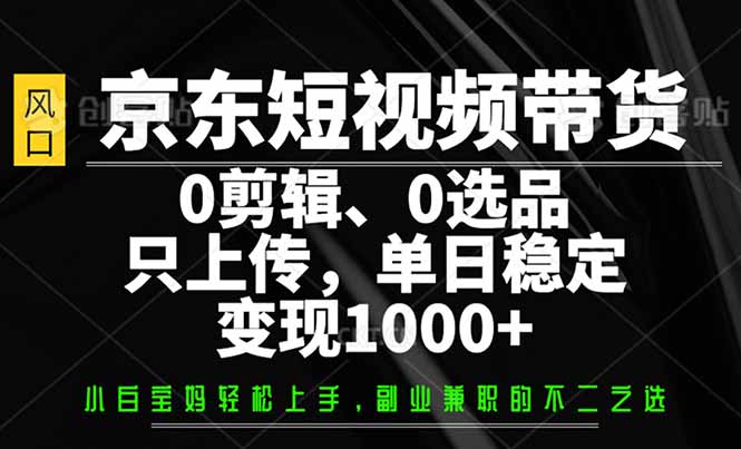 （14304期）京东短视频带货，0剪辑，0选品，只需上传素材，单日稳定变现1000+-艾云网创
