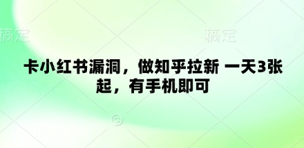卡小红书漏洞，做知乎拉新 一天3张起，有手机即可-艾云网创