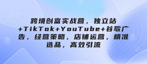 跨境创富实战营，独立站+TikTok+YouTube+谷歌广告，经营策略，店铺运营，精准选品，高效引流-艾云网创