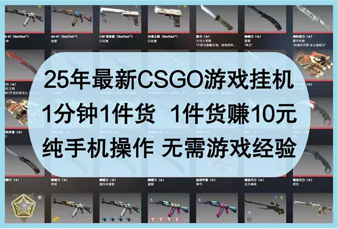 （14439期）25年最新CSGO游戏挂机，1分钟1件货，1件货赚10元 纯手机操作 无需游戏经验-艾云网创